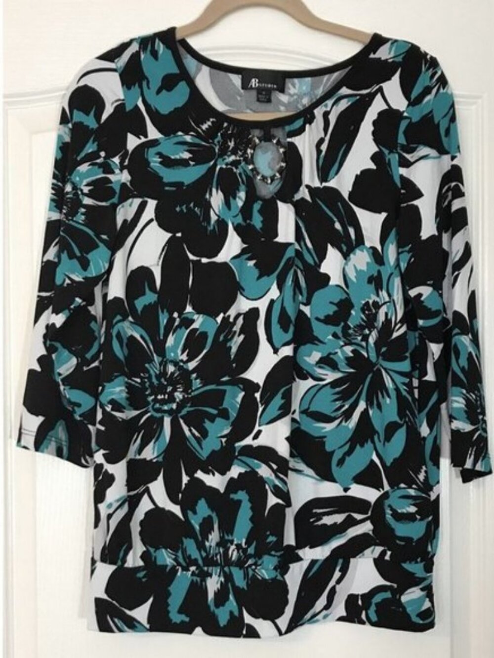 AB Studio Floral Print 3/4 Sleeves Top Size M
